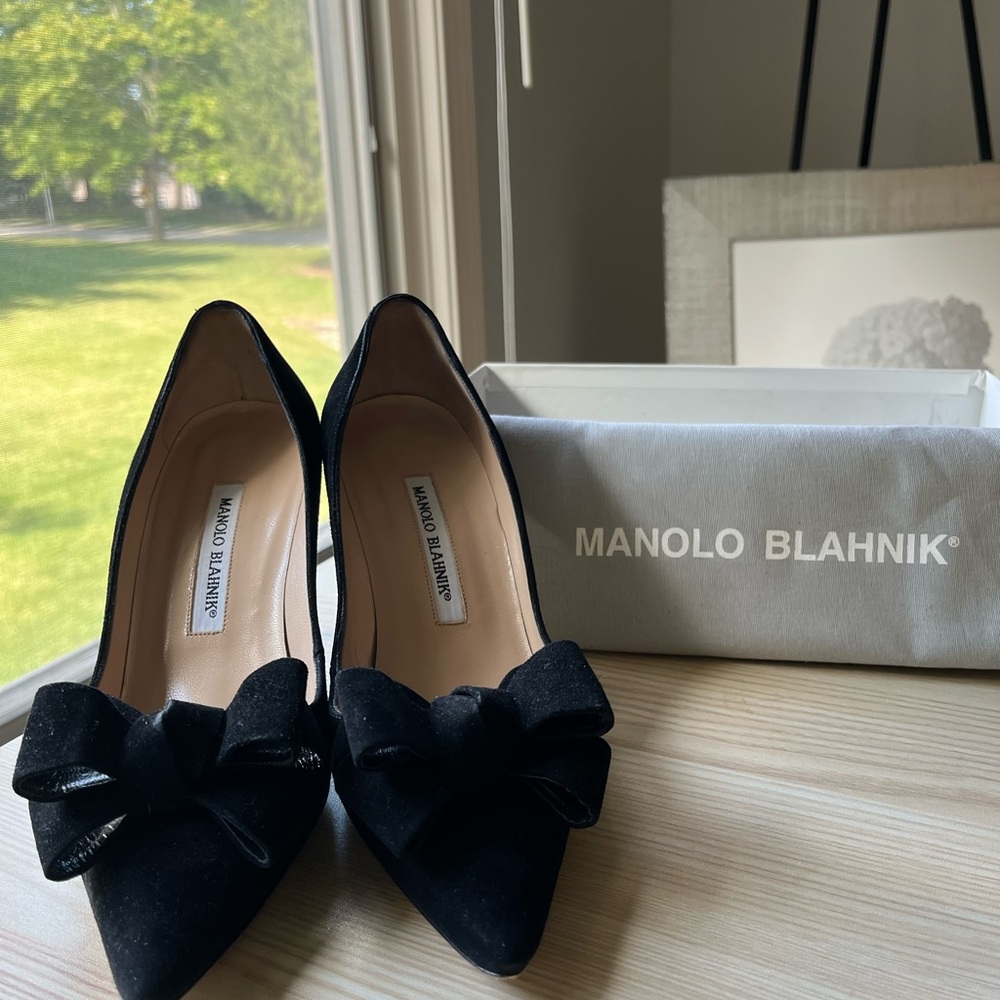 Black Manolo Blahnik Heels with Bow Accent